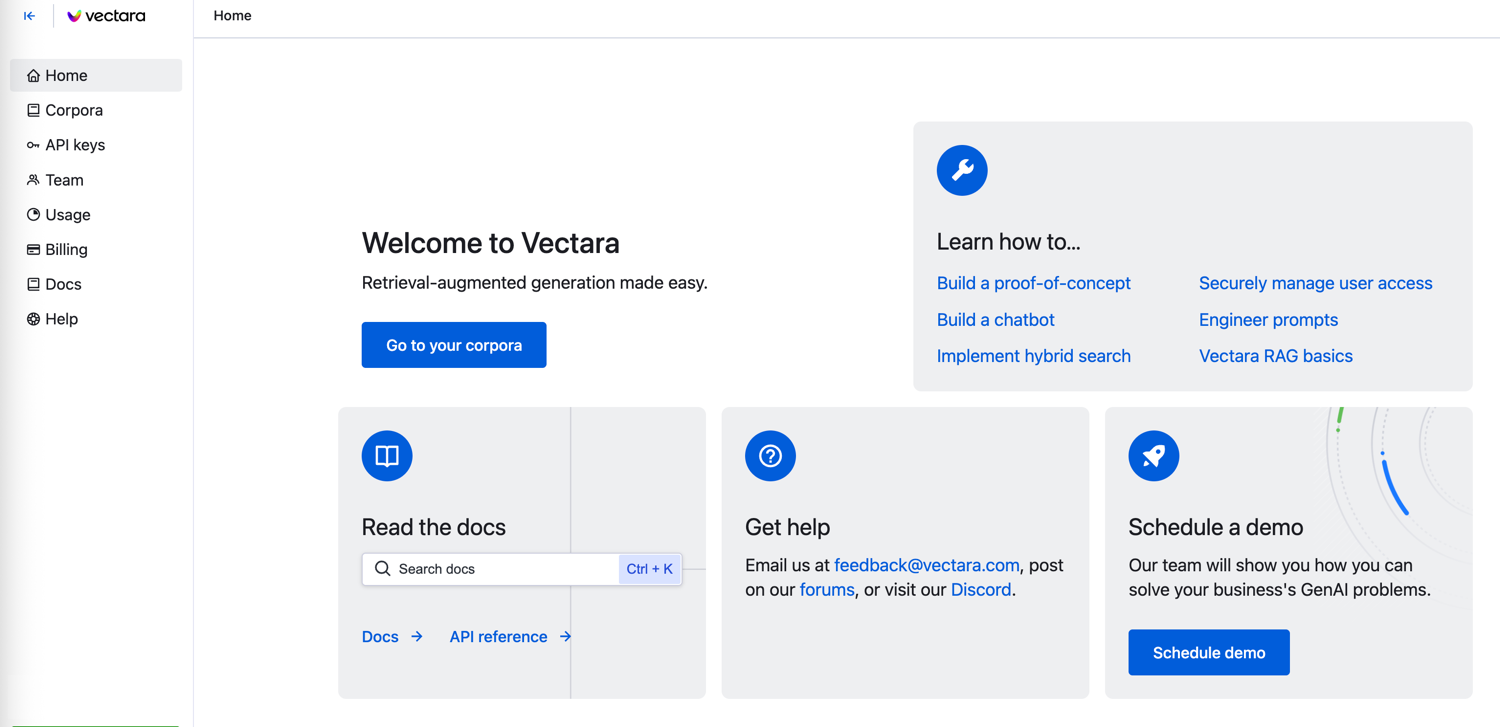 Vectara Console Overview